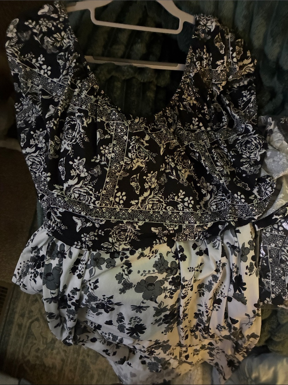 Black and White Floral Tiered top